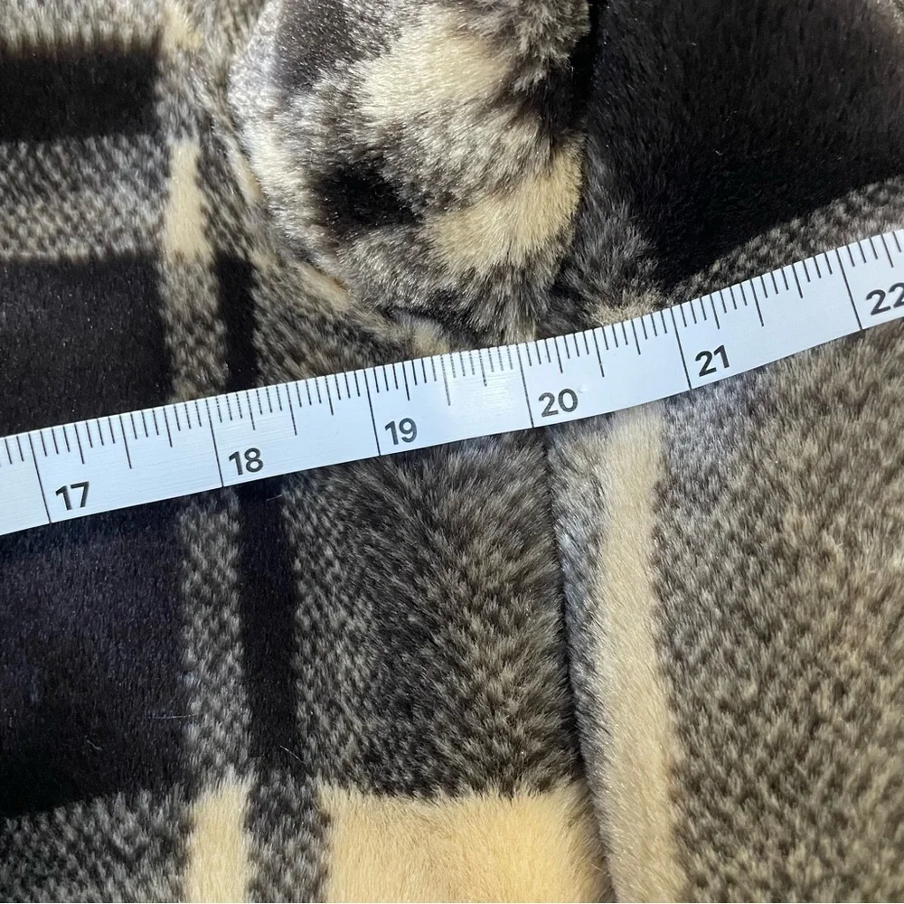 Vintage Y2K 90s Faux Suede Tan & Plaid Reversible Hooded Toggle Coat Jacket - Picture 10 of 13